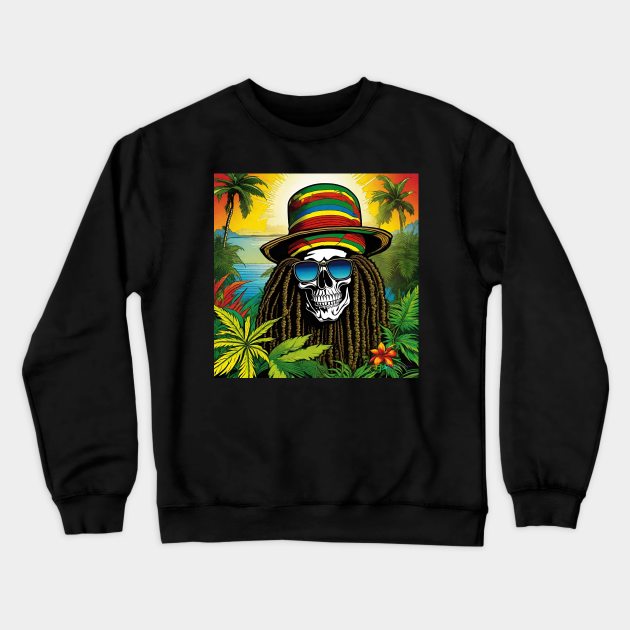 Reggae Music - Jamaican Stoner Skull 4 Crewneck Sweatshirt by Benito Del Ray